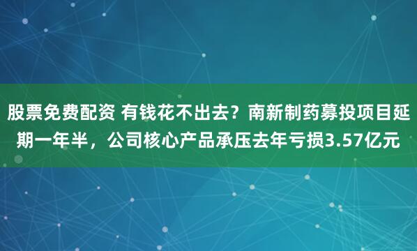 股票免费配资 有钱花不出去？南新制药募投项目延期一年半，公司核心产品承压去年亏损3.57亿元